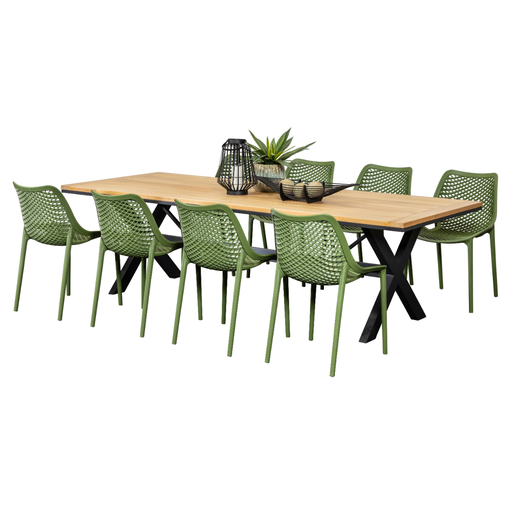 Tribeca 2.6m Table & 8 Isla Chairs Black/Grass 