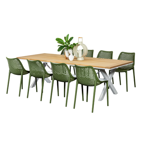 Tribeca 2.6m Table & 8 Isla Chairs White/Grass 