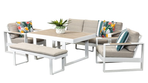 Allure Sofa Dining Set & Bench White