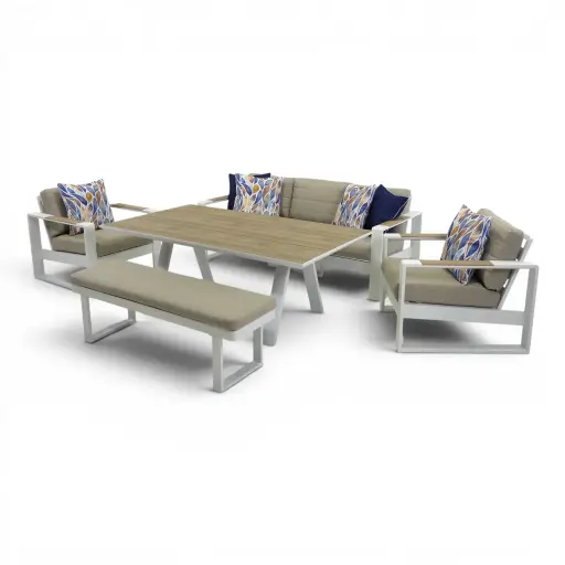 Allure Sofa Dining Deluxe Set & Bench White