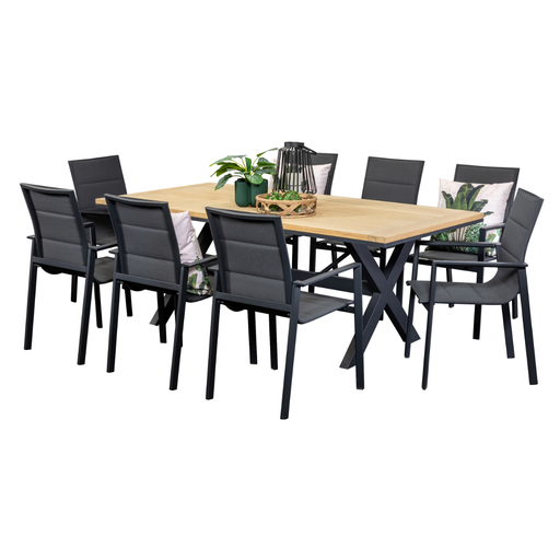 Tribeca 2m Table & 8 Isla Chairs Black/Grass 