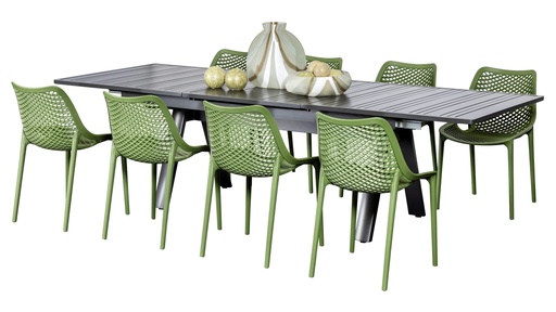 Auto Extension Table & 8 Isla Chairs Black/Grass