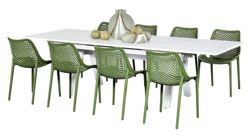 Auto Extension Table & 8 Isla Chairs White/Grass