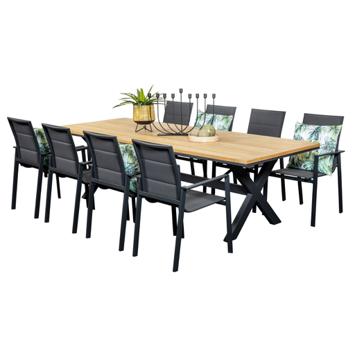 Tribeca 2.6m Table & 8 Lagoon Chairs Black