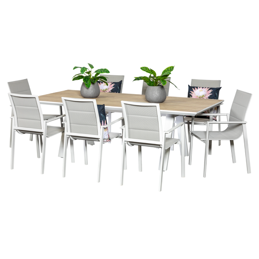 Allure 2.3m Table & 8 Lagoon Chairs White