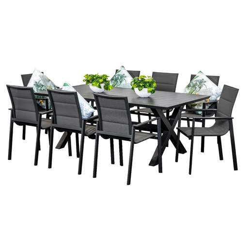 Samui 2m Table & 8 Lagoon Chairs Black