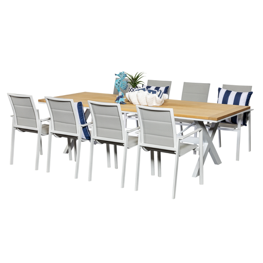 Tribeca 2.6m Table & 8 Lagoon Chairs White 