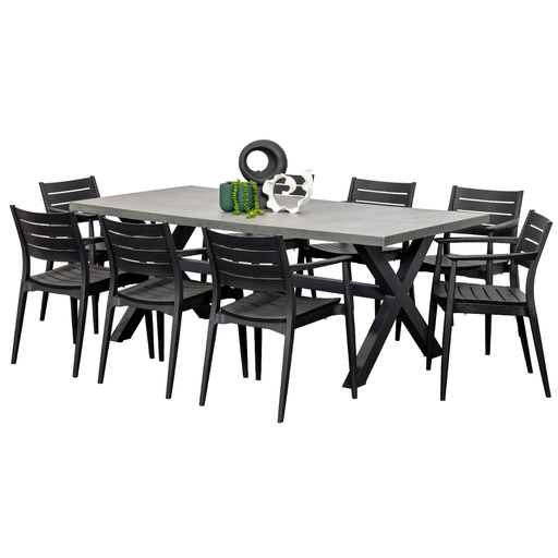Noosa 2m Table & 8 Lyon Chairs Black