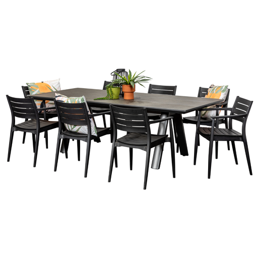 Allure 2.3m Table & 8 Lyon Chairs Black