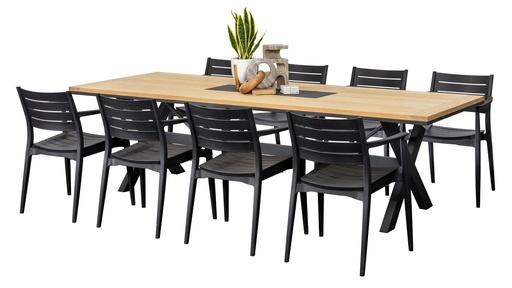 Tribeca 2.6m Table & 8 Lyon Chairs Black