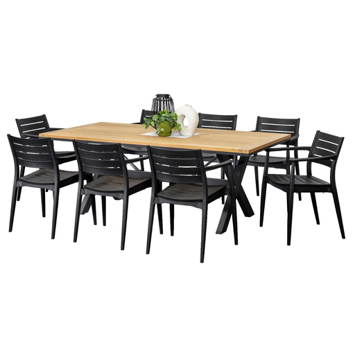 Tribeca 2m Table & 8 Lyon Chairs Black