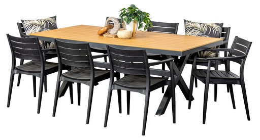 Coast 2m Table & 8 Lyon Chairs Black