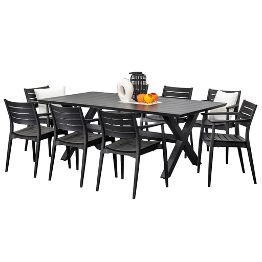 Samui 2m Table & 8 Lyon Chairs Black
