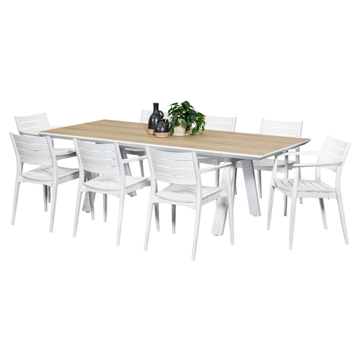 Allure 2.3m Table & 8 Lyon Chairs White