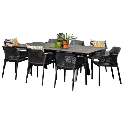 Allure 2.3m Table & 8 Paris Chairs Black