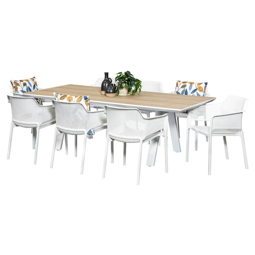 Allure 2.3m Table & 8 Paris Chairs White