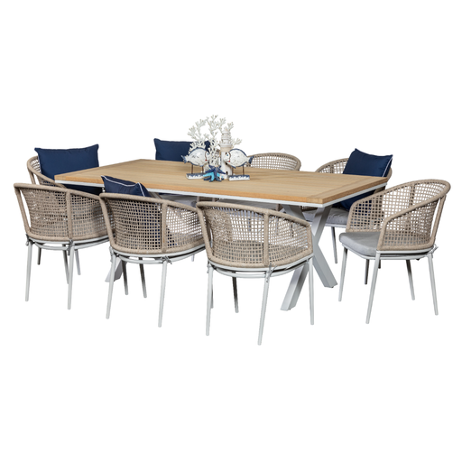 Tribeca 2m Table & 8 Sundown Chairs White/Beige