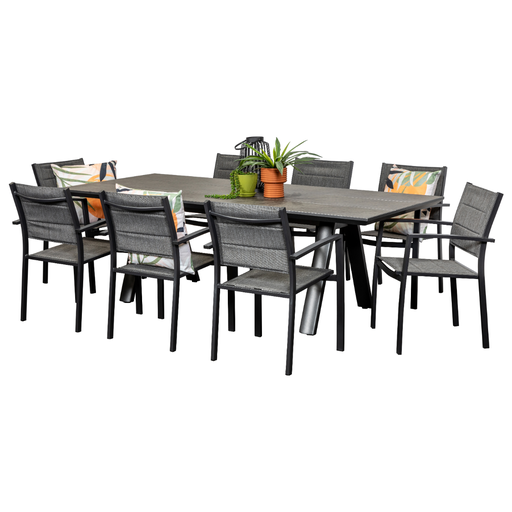 Allure 2.3m Table & 8 Whitby Chairs Black
