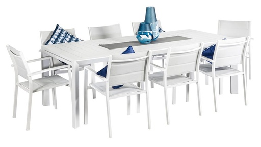 Calais Extension Table & 8 Whitby Chairs White