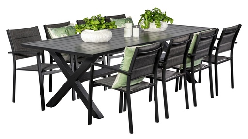 Samui 2.6m Table & 8 Whitby Chairs Black
