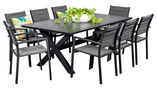 Samui 2m Table & 8 Whitby Chairs Black