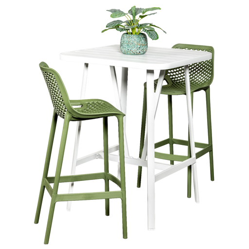 Albi 81cm Bar Table & 2 Isla Stools White/Grass