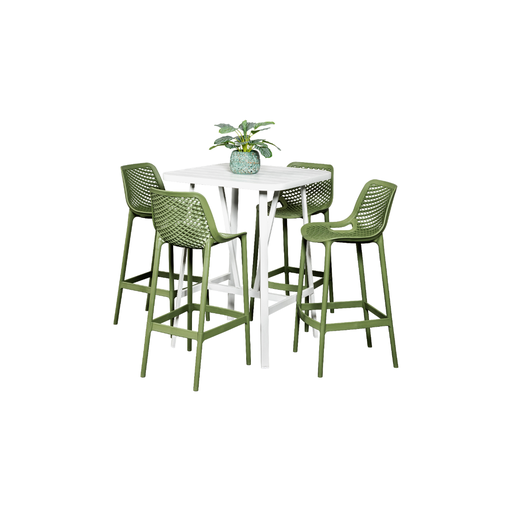 Albi 81cm Bar Table & 4 Isla Stools White/Grass