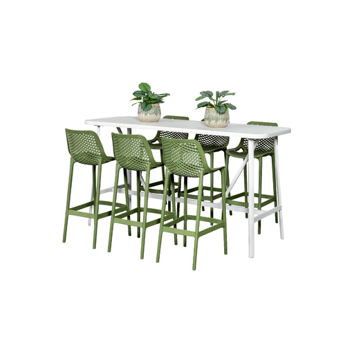 Albi 2m Bar Table & 6 Isla Stools White/Grass