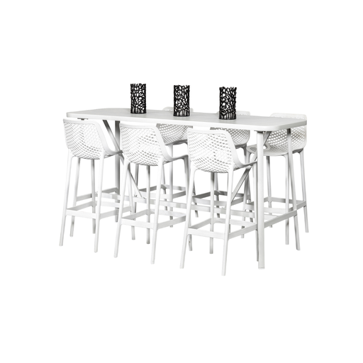 Albi 2m Bar Table & 6 Isla Stools White