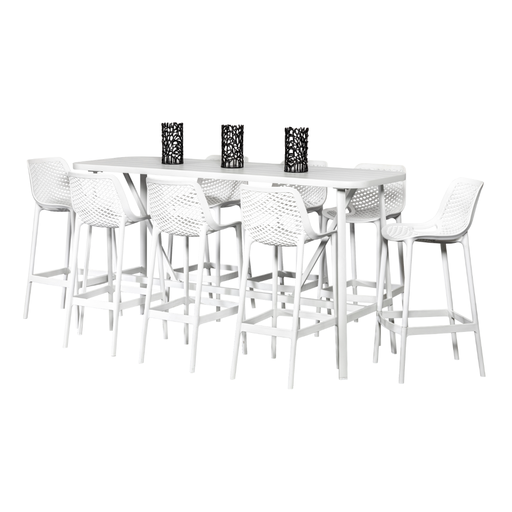 Albi 2m Bar Table & 8 Isla Stools White