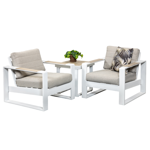 Allure Side Table & 2 Single Sofas White