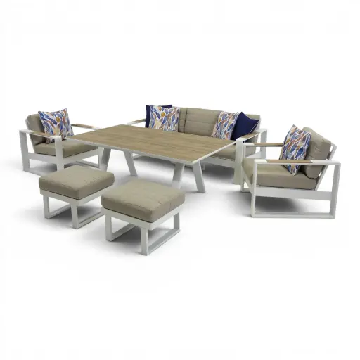 Allure Sofa Dining Deluxe Set & 2 Footstools White