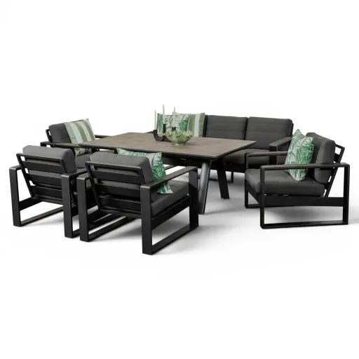 Allure Sofa Dining Deluxe Set & 2 Single Sofas Black