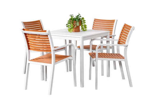 Stecca 80cm Table & 4 Aria Chairs White/Terracotta