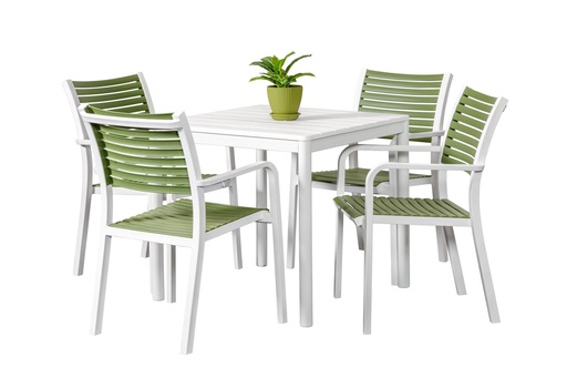 Stecca 80cm Table & 4 Aria Chairs White/Grass