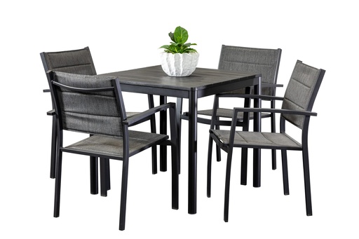 Stecca 80cm Table & 4 Whitby Chairs Black