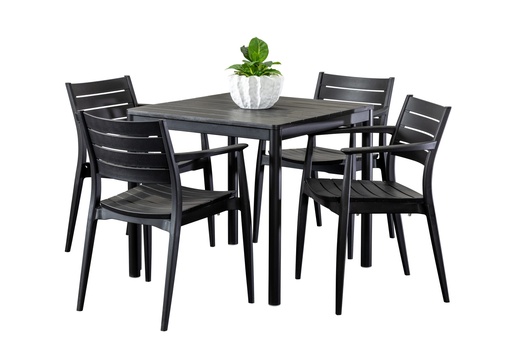Stecca 80cm Table & 4 Lyon Chairs Black