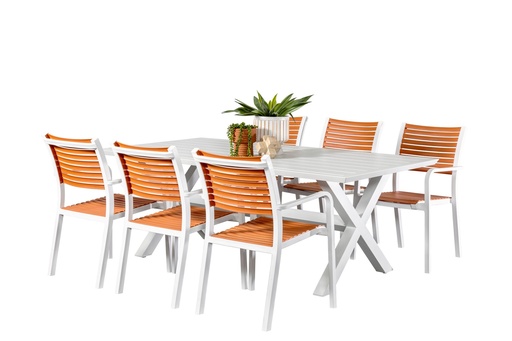 Samui 2m Table & 6 Aria Chairs White/Terracotta