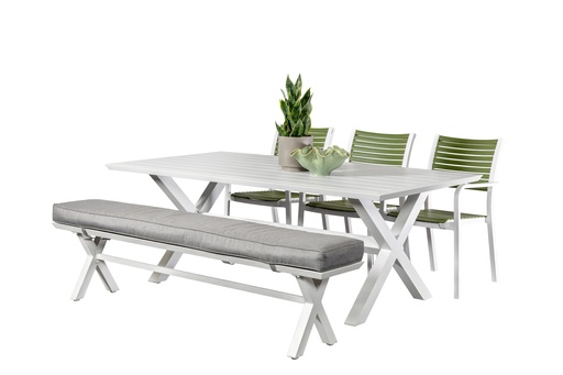 Samui 2m Table & 3 Aria Chairs White/Grass