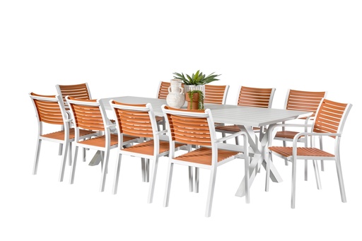 Samui 2.6m Table & 10 Aria Chairs Terracotta