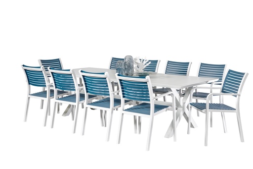 Samui 2.6m Table & 10 Aria Chairs White/Navy