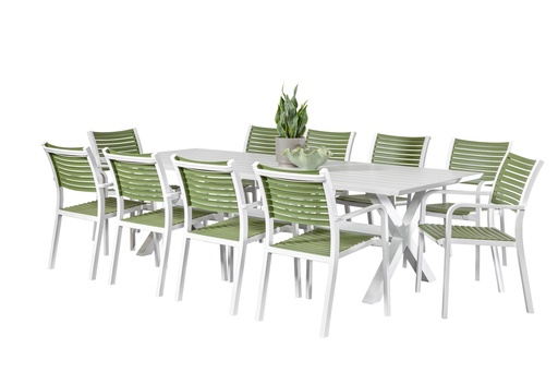 Samui 2.6m Table & 10 Aria Chairs White/Grass