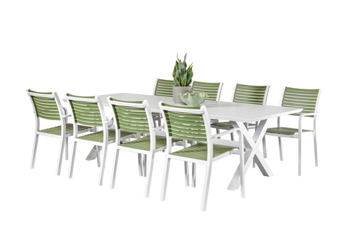 Samui 2.6m Table & 8 Aria Chairs White/Grass