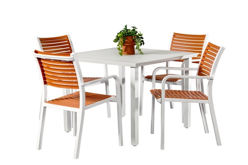 Samui 1m Table & 4 Aria Chairs White/Terracotta