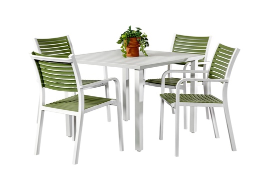 Samui 1m Table & 4 Aria Chairs White/Grass