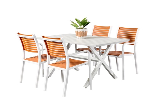 Samui 1.5m Table & 4 Aria Chairs White/Terracotta