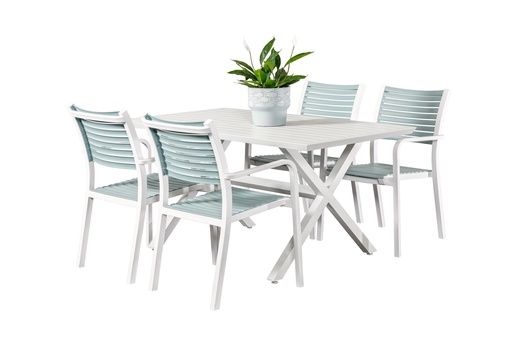Samui 1.5m Table & 4 Aria Chairs White/Sky