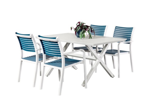 Samui 1.5m Table & 4 Aria Chairs White/Navy