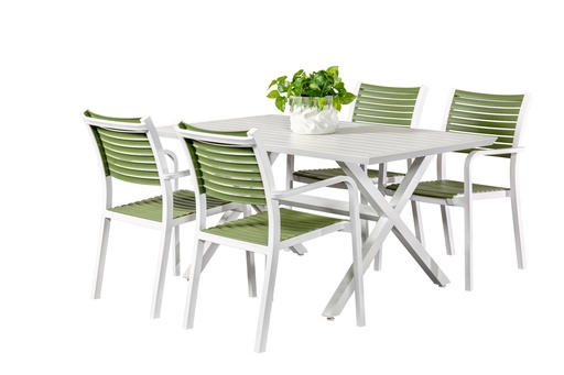 Samui 1.5m Table & 4 Aria Chairs White/Grass
