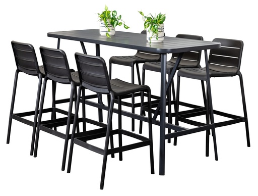 Albi 2m Bar Table & 6 Stecca Stools Black
